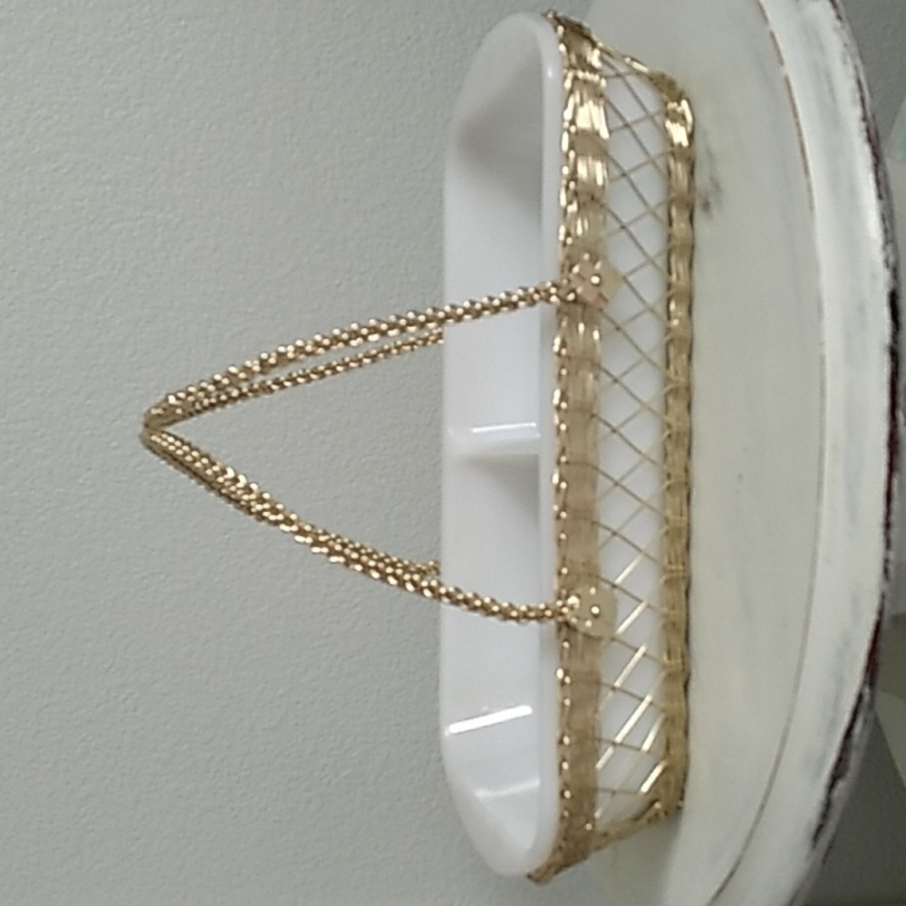 COPY - Vintage 2.5QT Glasbake divided dish with gold-tone wire carrying/serving…